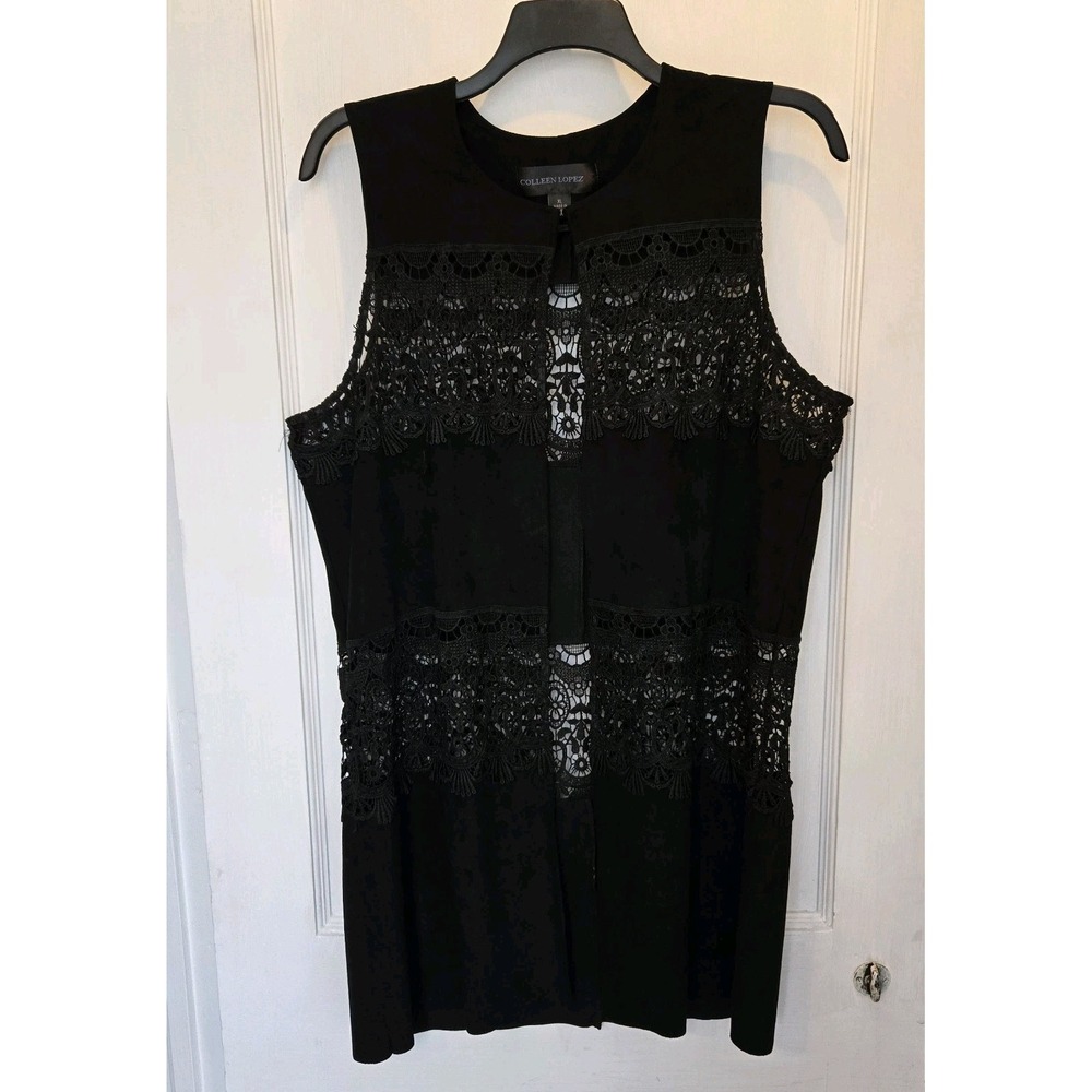 Colleen Lopez Women's Suede Feel Lacey‎ Open Front Long Dressy Vest Size XL